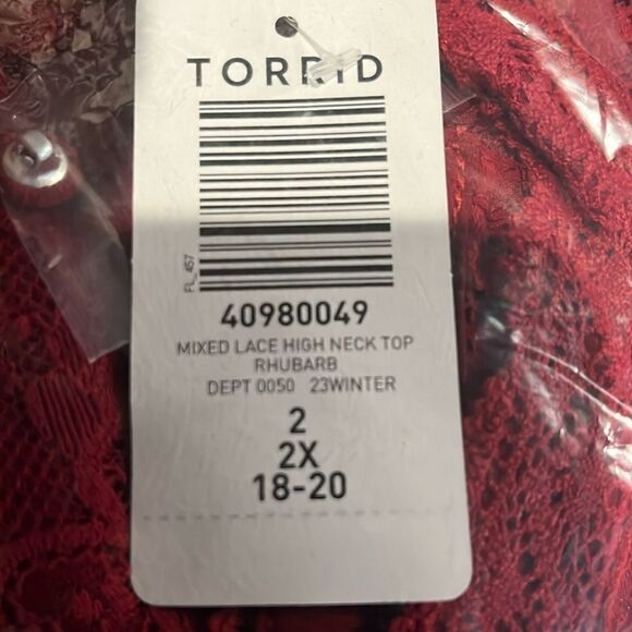 Torrid Red Lace Blouse, Long Sleeve, Puff Sleeves, Vintage inspired - Picture 15 of 16